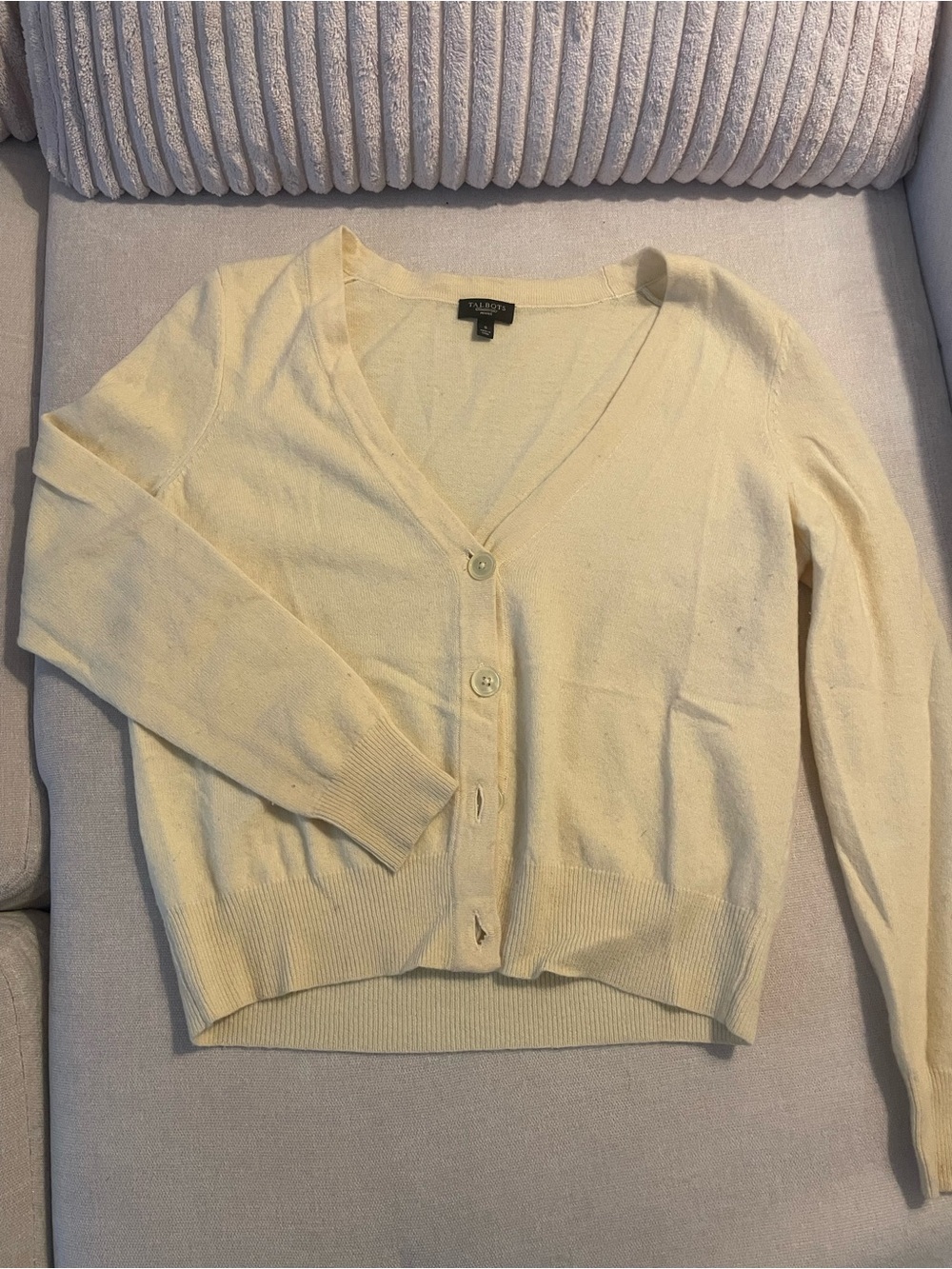 Talbots Pale Yellow V-Neck Button Front Cardigan Wool